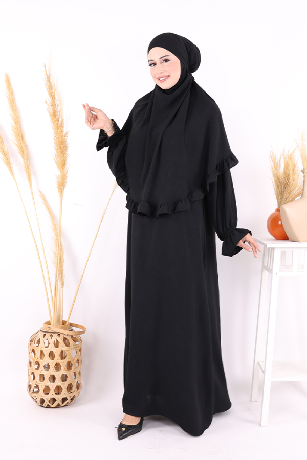 Sufleli Namaz Elbisesi 6034 Siyah - 6