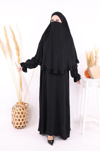 Sufleli Namaz Elbisesi 6034 Siyah - 10