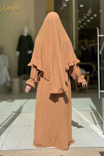 Sufleli Namaz Elbisesi 6034 Vizon - Bym Fashion (1)