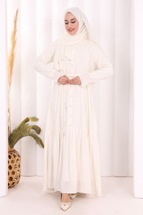 Pilise Detay Elbise ŞAL HEDİYE 6039 Ekru - 6