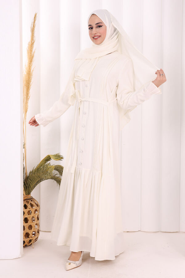 Pilise Detay Elbise ŞAL HEDİYE 6039 Ekru - 7