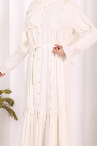 Pilise Detay Elbise ŞAL HEDİYE 6039 Ekru - 9