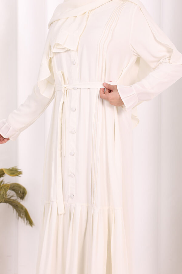 Pilise Detay Elbise ŞAL HEDİYE 6039 Ekru - 9