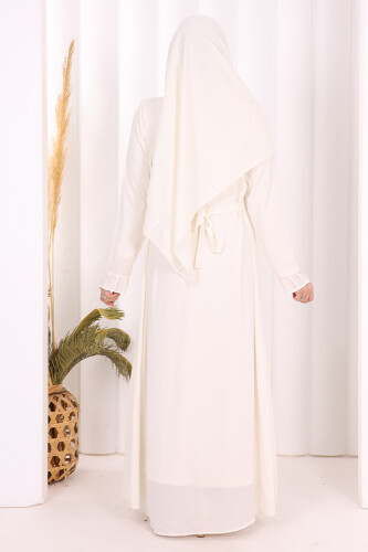 Pilise Detay Elbise ŞAL HEDİYE 6039 Ekru - 10