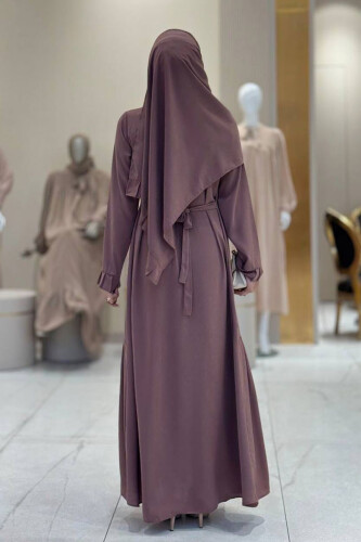 Pilise Detay Elbise Şal İkili Takım 6039 Gül Kurusu - Bym Fashion (1)