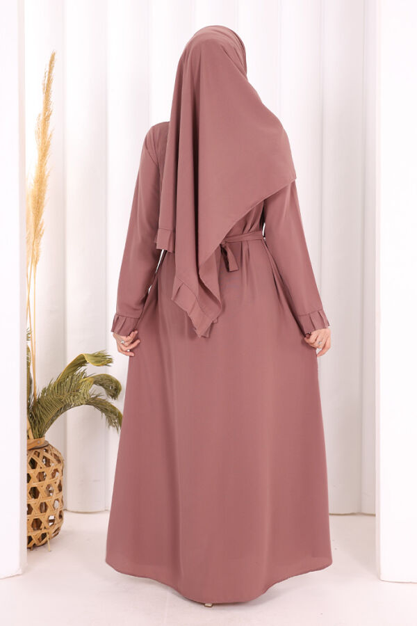 Pilise Detay Elbise ŞAL HEDİYE 6039 Gül Kurusu - 9