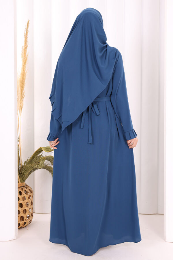 Pilise Detay Elbise ŞAL HEDİYE 6039 İndigo - 8