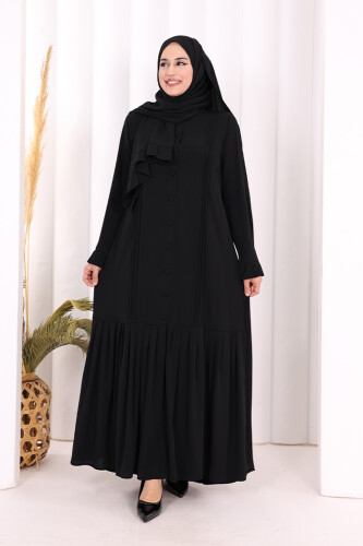Pilise Detay Elbise ŞAL HEDİYE 6039 Siyah - 5