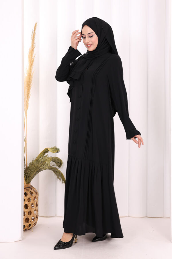 Pilise Detay Elbise ŞAL HEDİYE 6039 Siyah - 8