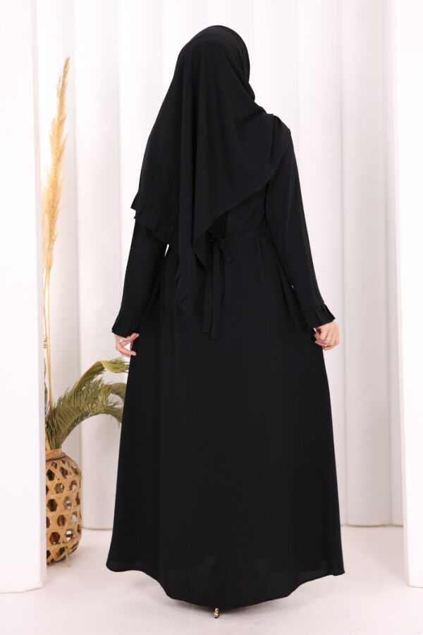 Pilise Detay Elbise ŞAL HEDİYE 6039 Siyah - 9