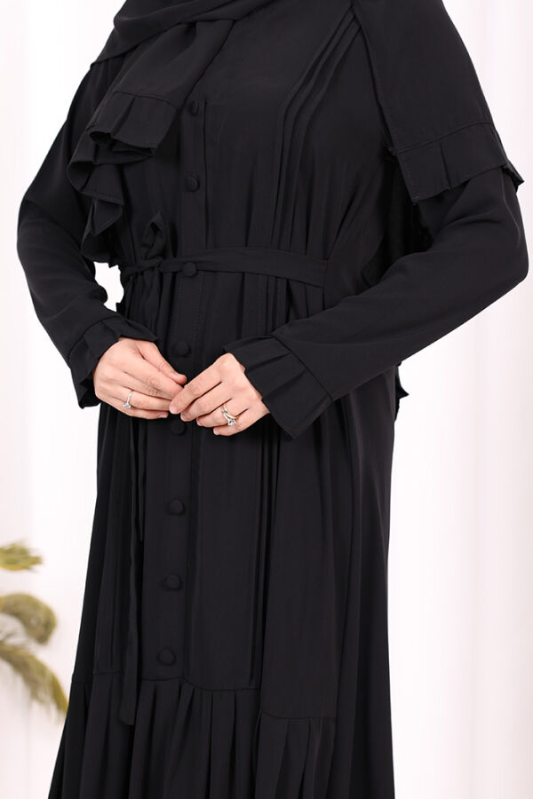 Pilise Detay Elbise ŞAL HEDİYE 6039 Siyah - 11