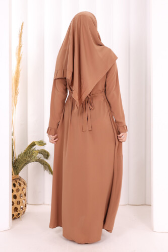 Pilise Detay Elbise ŞAL HEDİYE 6039 Taba - 9