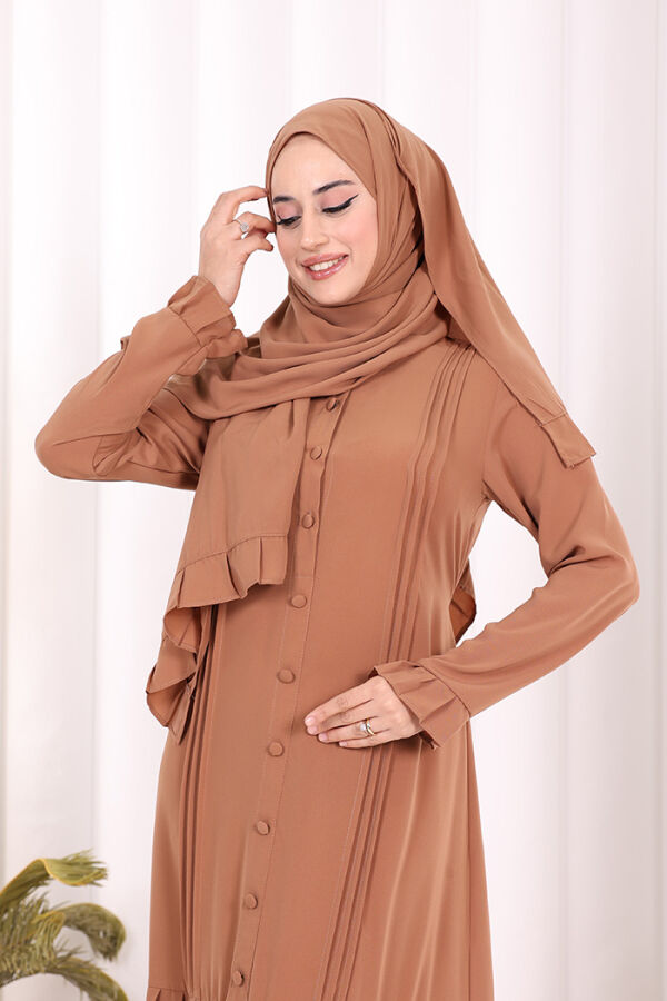 Pilise Detay Elbise ŞAL HEDİYE 6039 Taba - 10