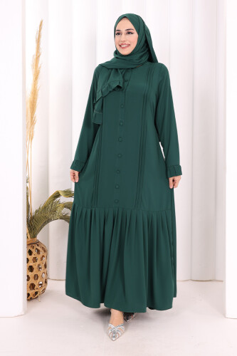 Pilise Detay Elbise ŞAL HEDİYE 6039 Zümrüt - 5