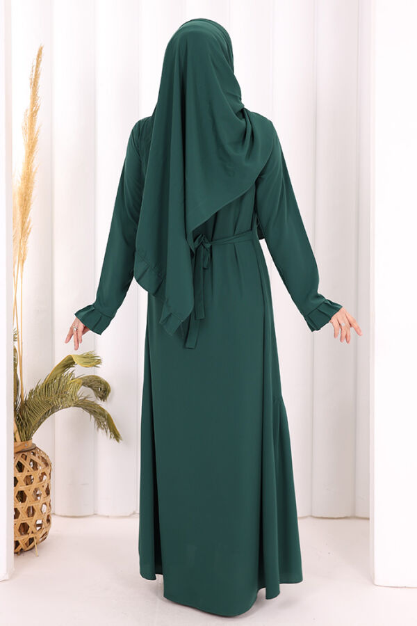 Pilise Detay Elbise ŞAL HEDİYE 6039 Zümrüt - 8