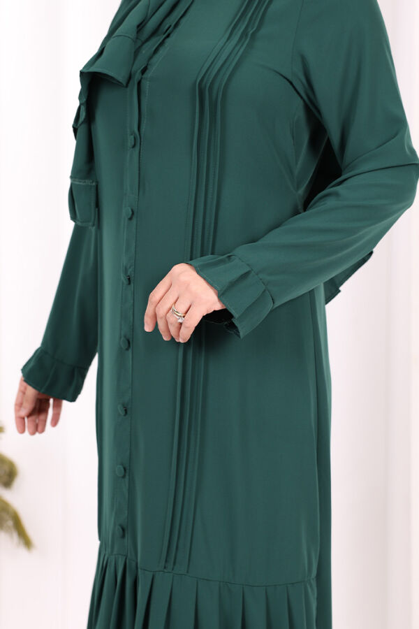 Pilise Detay Elbise ŞAL HEDİYE 6039 Zümrüt - 10