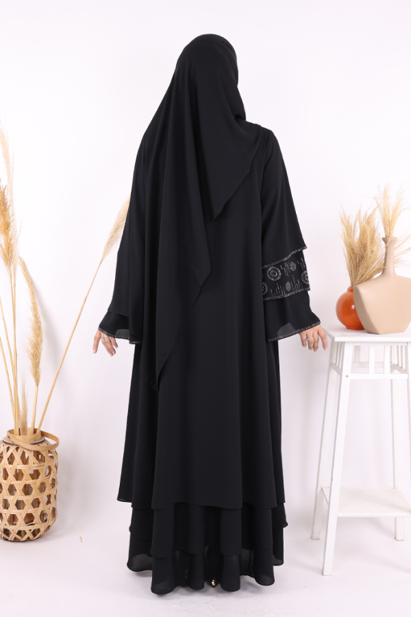 Taş Detaylı Şal ve Abaya İkili Takım 70001 Siyah - 7