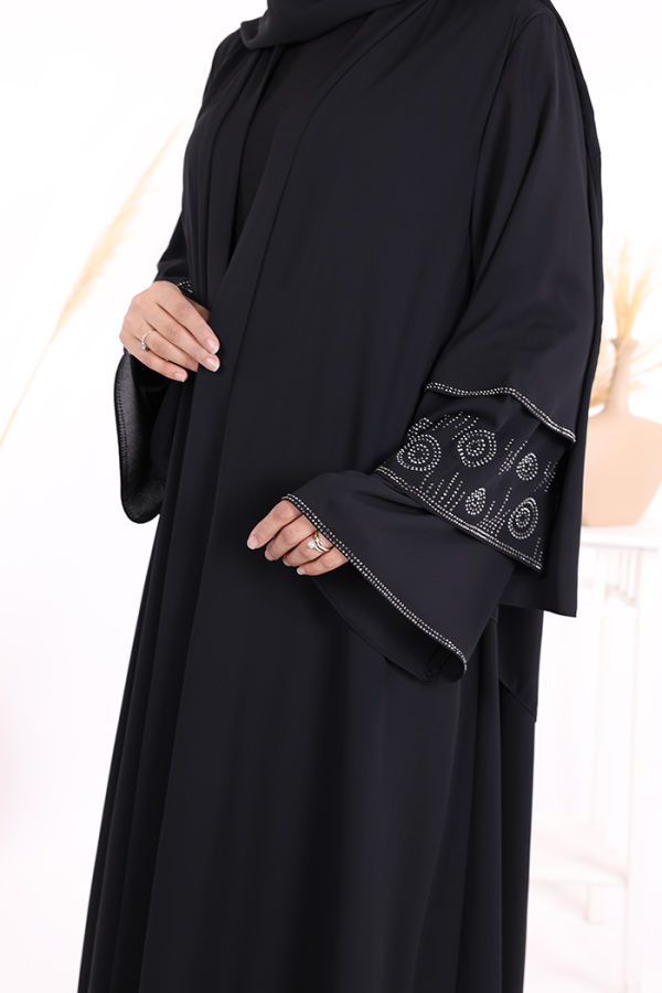 Taş Detaylı Şal ve Abaya İkili Takım 70001 Siyah - 9