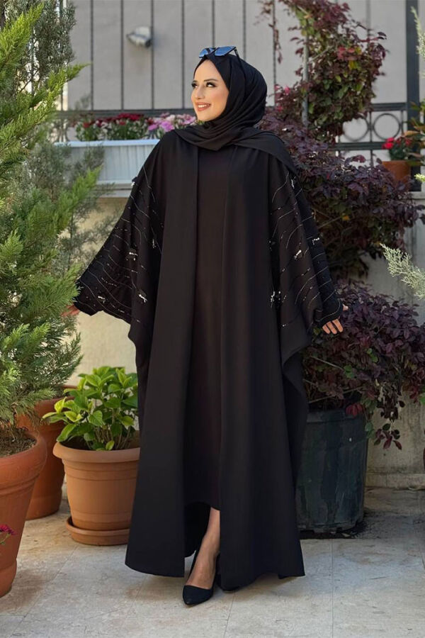 Yarasakol İşleme Detaylı Abaya 70012 Siyah - 1