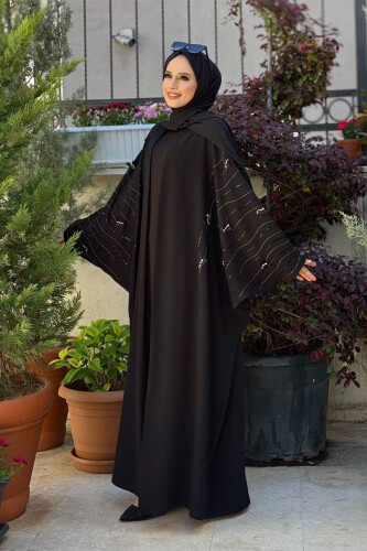Yarasakol İşleme Detaylı Abaya 70012 Siyah - 3
