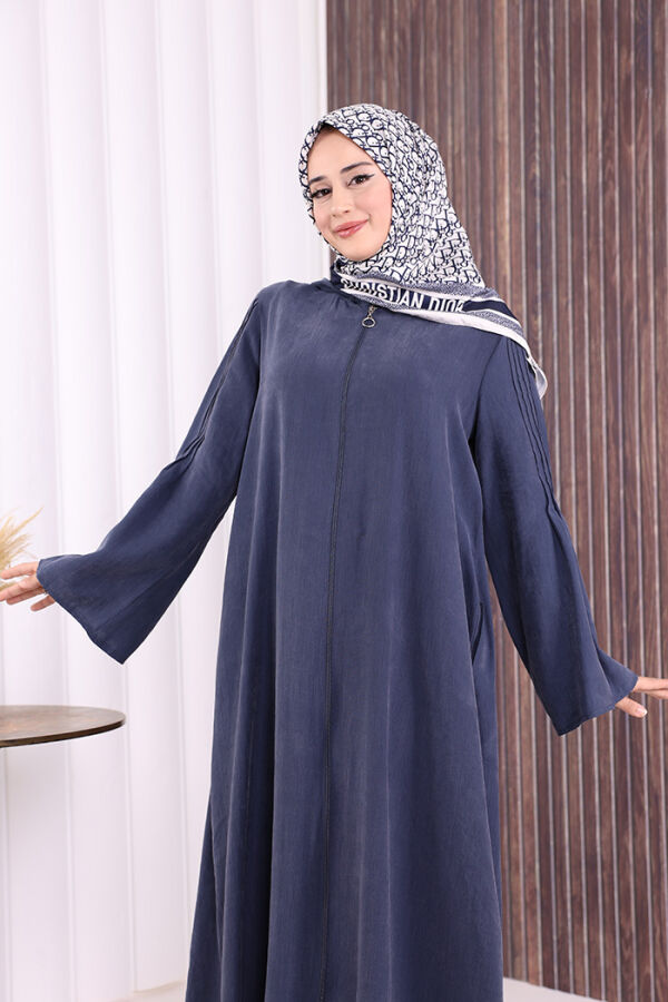 Fermuarlı Kapüşonlu Ferace 70016 Lacivert - 7