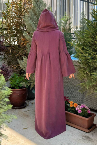 Fermuarlı Kapüşonlu Ferace 70016 Mürdüm - Bym Fashion (1)