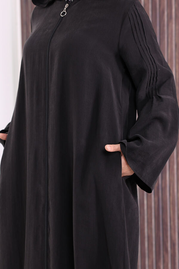 Fermuarlı Kapüşonlu Ferace 70016 Siyah - 8