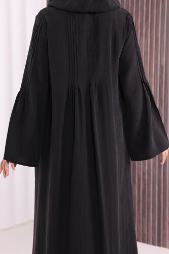 Fermuarlı Kapüşonlu Ferace 70016 Siyah - 9