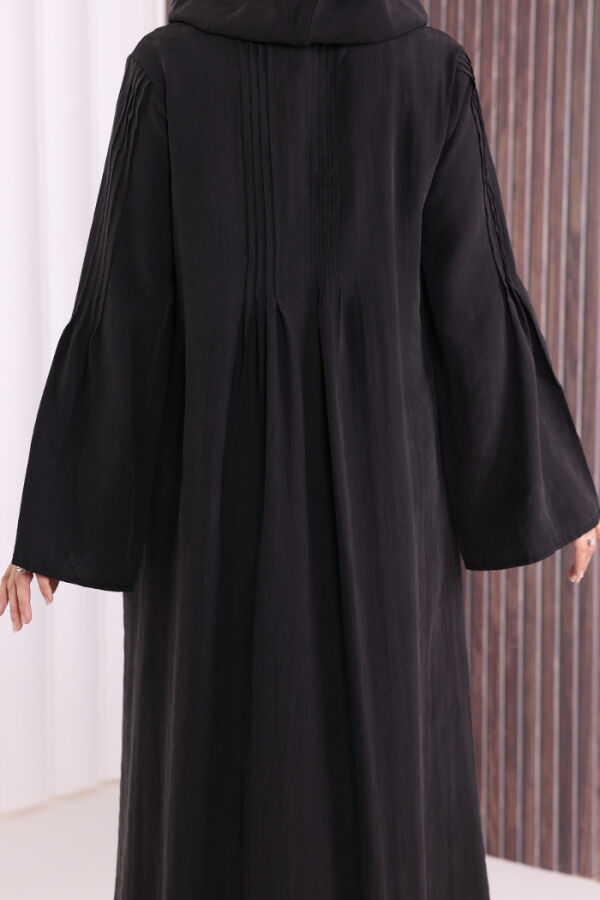 Fermuarlı Kapüşonlu Ferace 70016 Siyah - 9