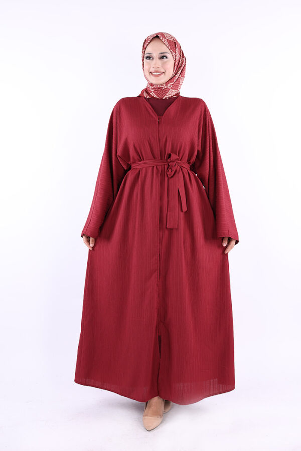 Çıt Çıt Düğmeli Bel Kuşaklı Abaya 70017 Bordo - 1
