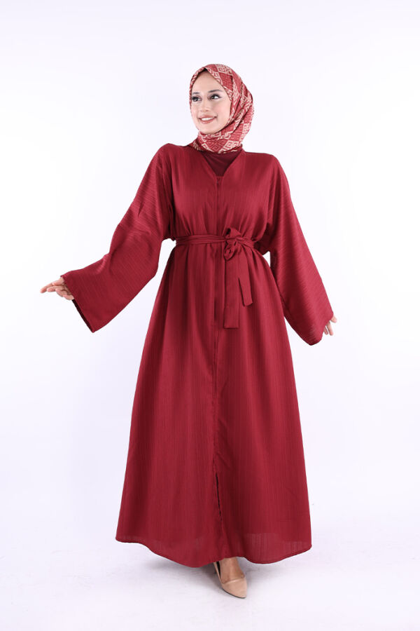Çıt Çıt Düğmeli Bel Kuşaklı Abaya 70017 Bordo - 2