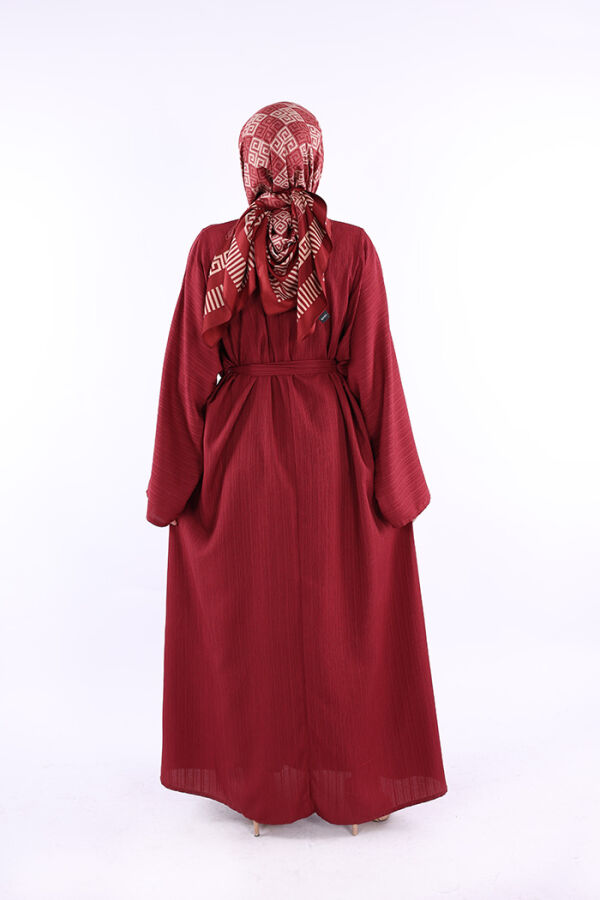 Çıt Çıt Düğmeli Bel Kuşaklı Abaya 70017 Bordo - 3