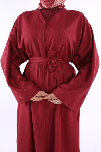 Çıt Çıt Düğmeli Bel Kuşaklı Abaya 70017 Bordo - 5