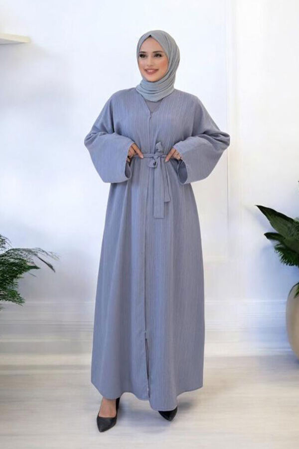 Çıt Çıt Düğmeli Bel Kuşaklı Abaya 70017 Gri - 5