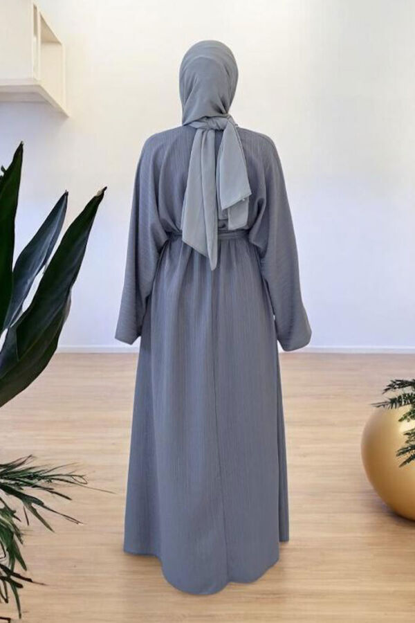 Çıt Çıt Düğmeli Bel Kuşaklı Abaya 70017 Gri - 6