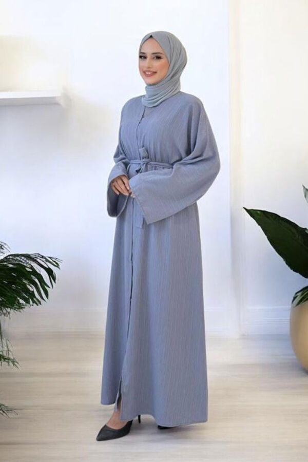 Çıt Çıt Düğmeli Bel Kuşaklı Abaya 70017 Gri - 7