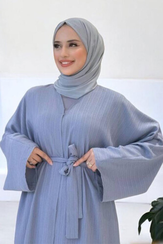 Çıt Çıt Düğmeli Bel Kuşaklı Abaya 70017 Gri - 8