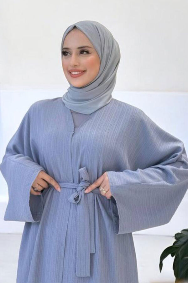Çıt Çıt Düğmeli Bel Kuşaklı Abaya 70017 Gri - 8
