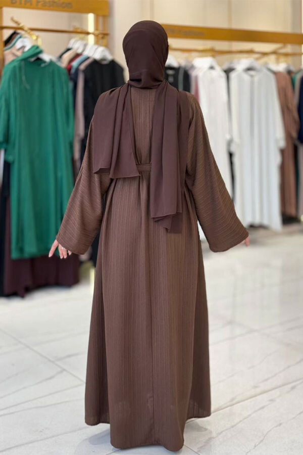 Çıt Çıt Düğmeli Bel Kuşaklı Abaya 70017 Kahverengi - 2