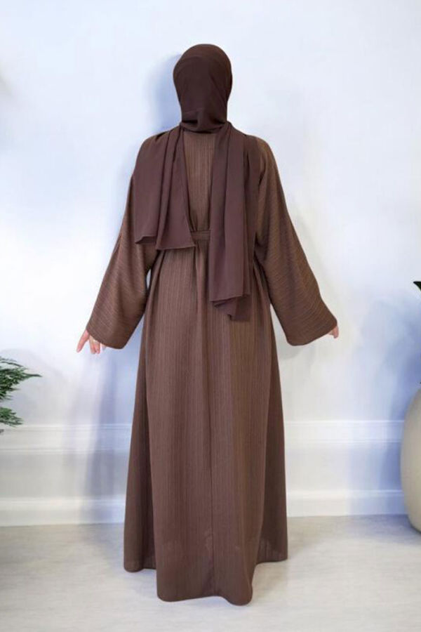 Çıt Çıt Düğmeli Bel Kuşaklı Abaya 70017 Kahverengi - 6