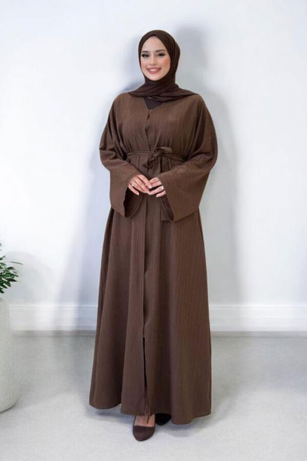 Çıt Çıt Düğmeli Bel Kuşaklı Abaya 70017 Kahverengi - 7