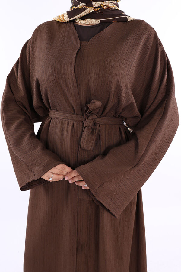 Çıt Çıt Düğmeli Bel Kuşaklı Abaya 70017 Kahverengi - 4