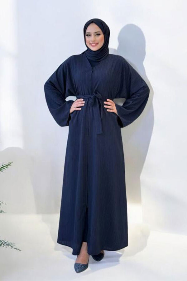 Çıt Çıt Düğmeli Bel Kuşaklı Abaya 70017 Lacivert - 5