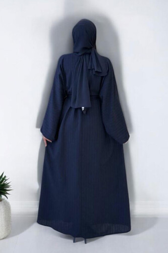 Çıt Çıt Düğmeli Bel Kuşaklı Abaya 70017 Lacivert - 6