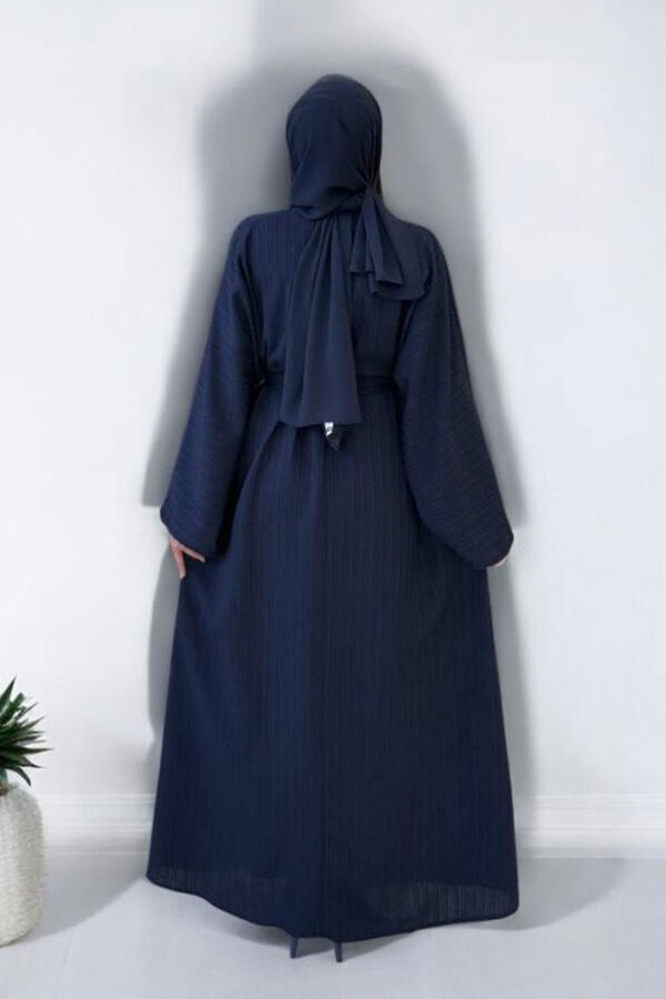 Çıt Çıt Düğmeli Bel Kuşaklı Abaya 70017 Lacivert - 6