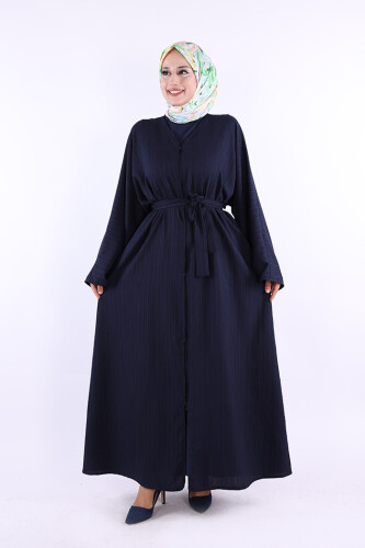 Çıt Çıt Düğmeli Bel Kuşaklı Abaya 70017 Lacivert - 1
