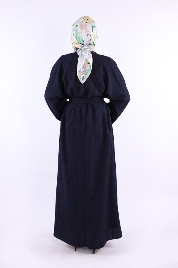 Çıt Çıt Düğmeli Bel Kuşaklı Abaya 70017 Lacivert - 3