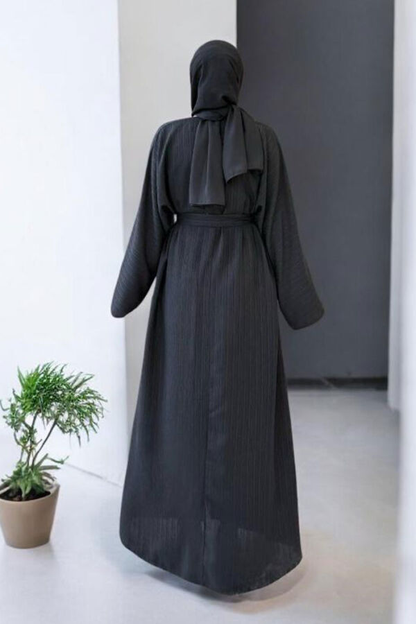 Çıt Çıt Düğmeli Bel Kuşaklı Abaya 70017 Siyah - 6