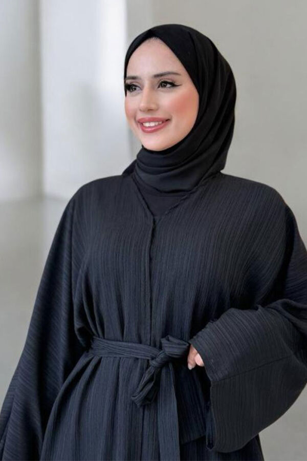Çıt Çıt Düğmeli Bel Kuşaklı Abaya 70017 Siyah - 8