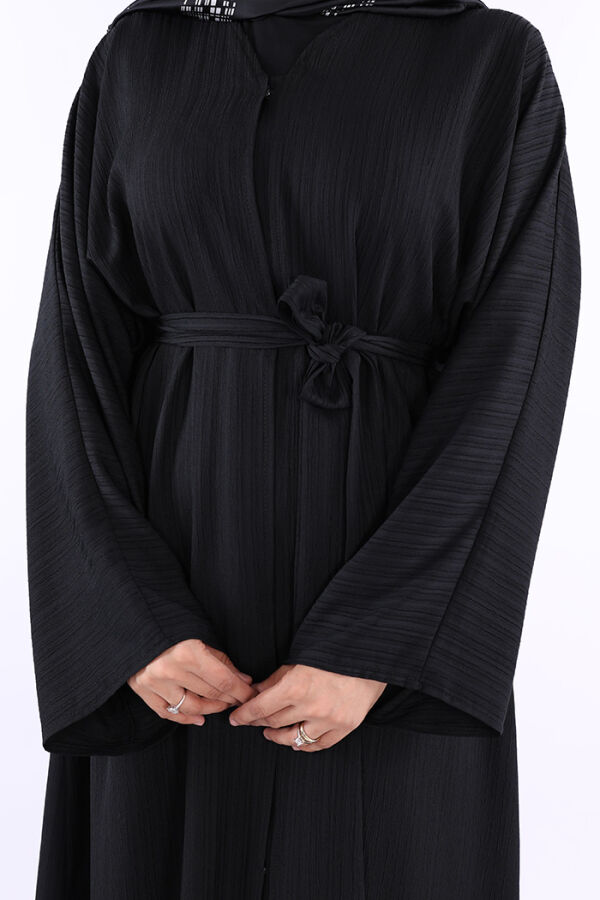 Çıt Çıt Düğmeli Bel Kuşaklı Abaya 70017 Siyah - 5
